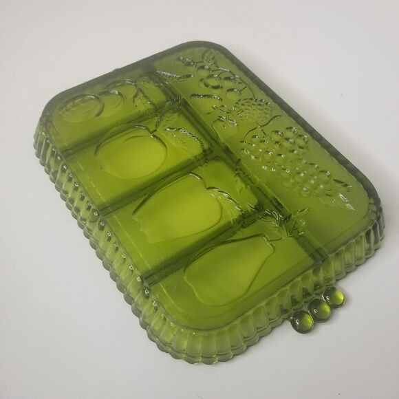 Vintage Indiana Glass Green Divided 5 Part Relish Serving Tray Fruit Olive - Picture 4 of 9